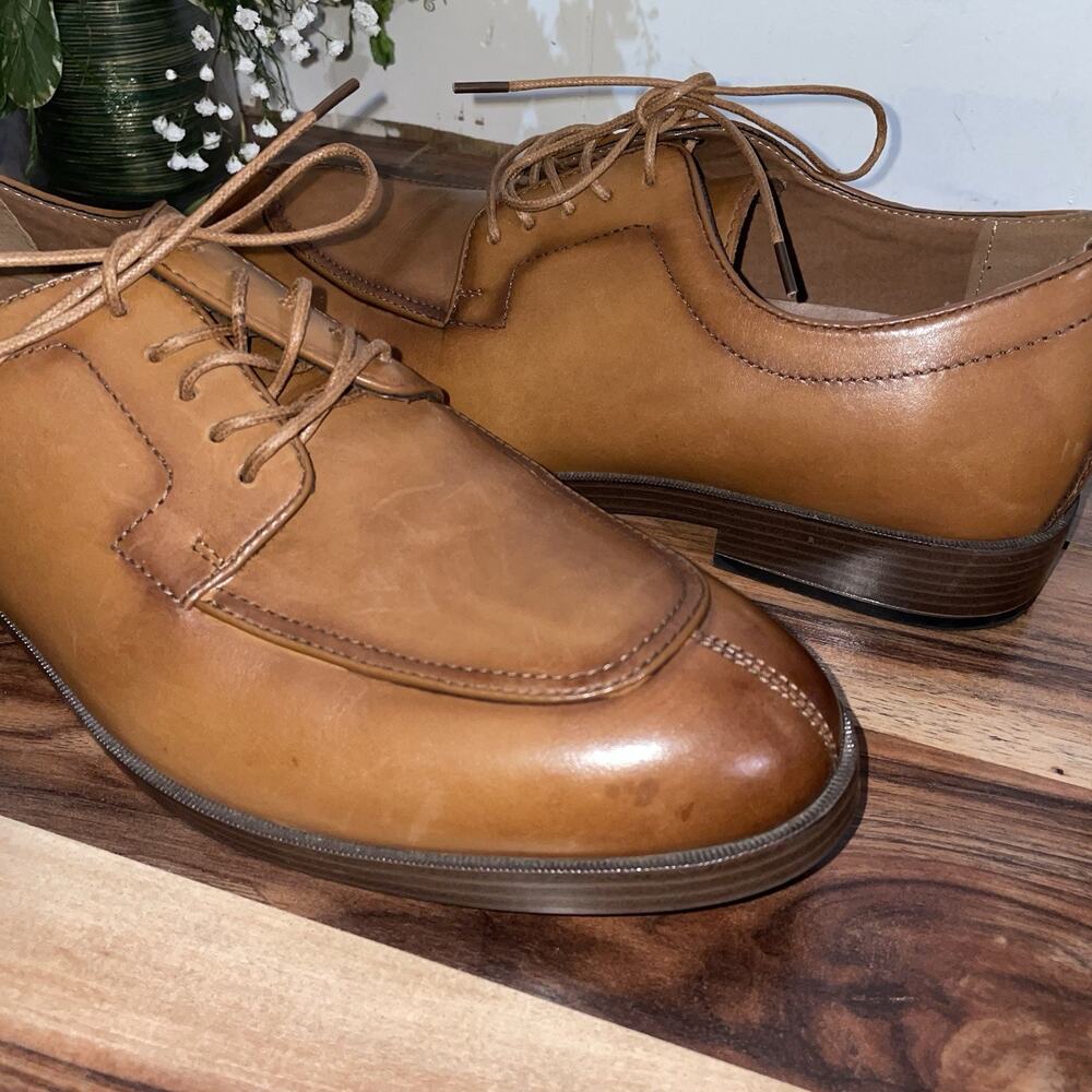 G.H. Bass & Co. Leather Oxford Dress Shoes Size 11.5M Tan Cognac Brown Cap Toe